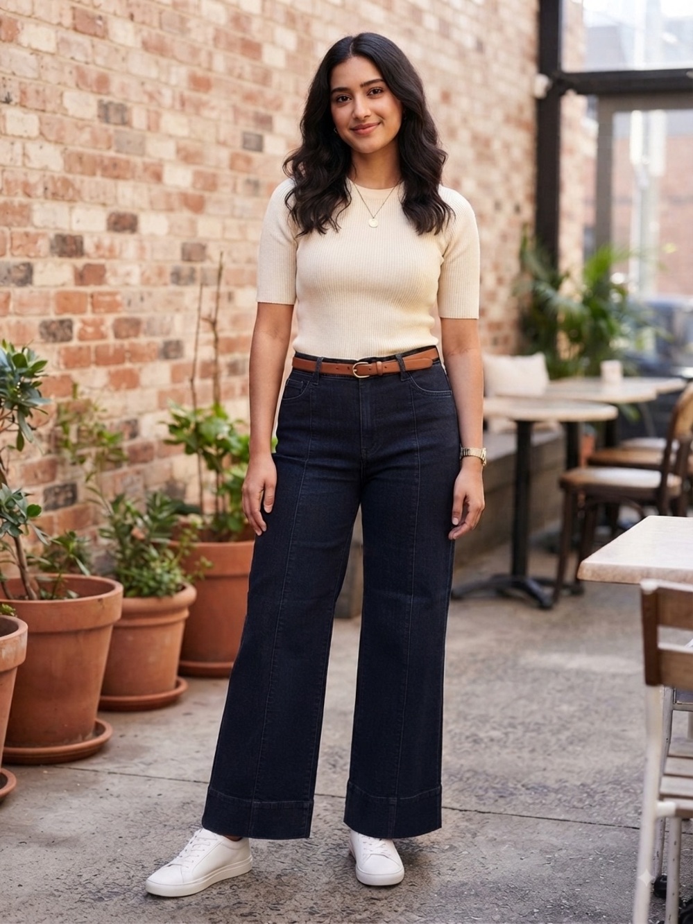 Wide-Leg High-Rise Jeans in Dark Indigo